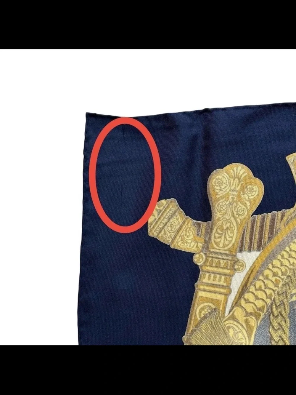 Hermes Navy, Gold & Cream Silk Scarf